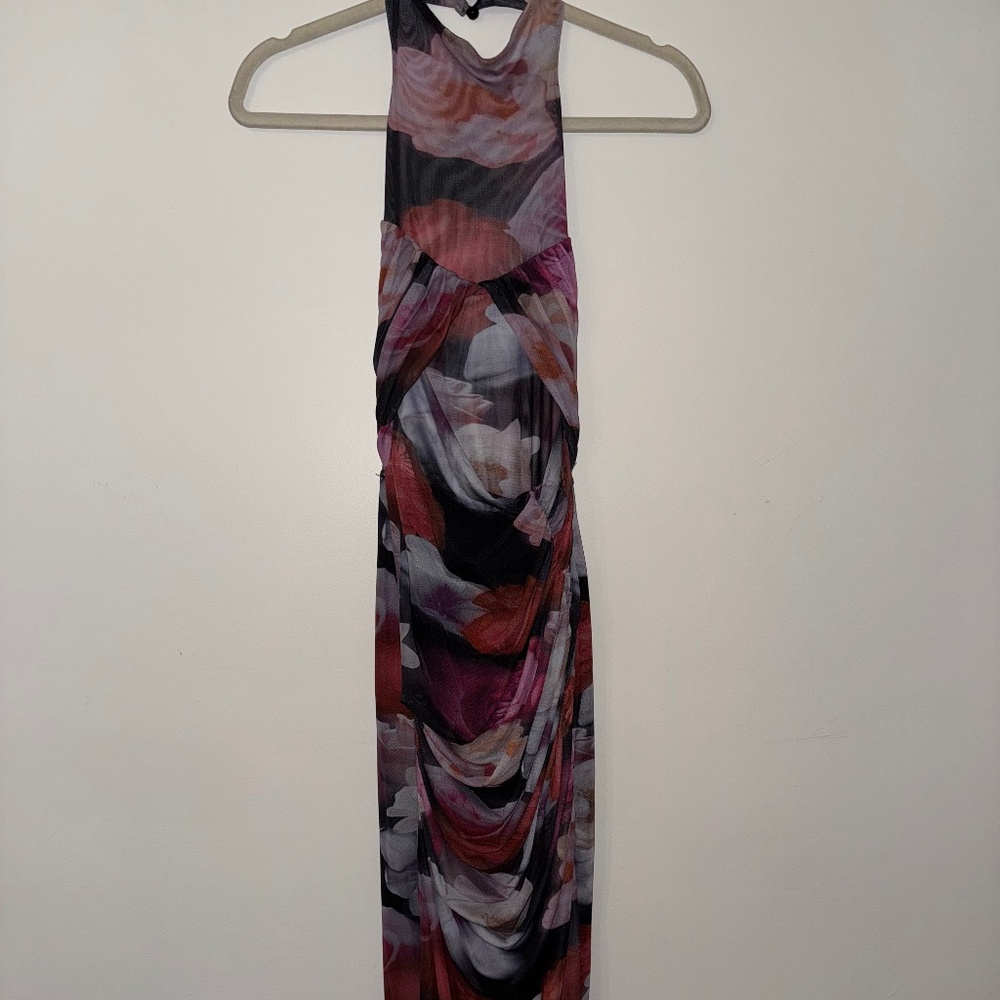 Floral Mesh Halter Dress